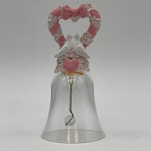 1992 Vintage Avon collectible crystal bell featuring hearts flowers doves